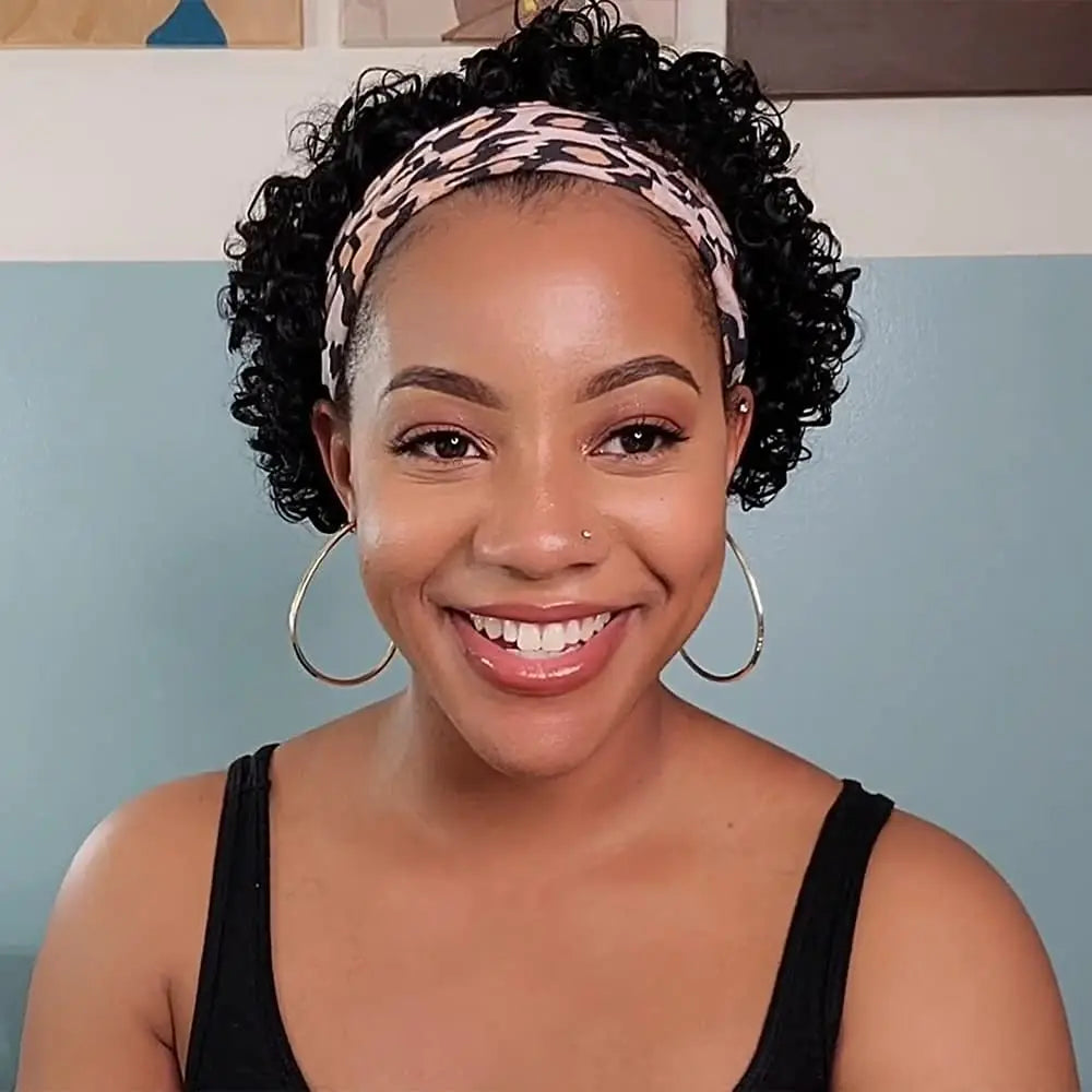 Short Headband Wig Human Hair Water Wave Wigs For Black Woman 6 Inches Brazilian Remy Human Hair Glueless Full Machine Made