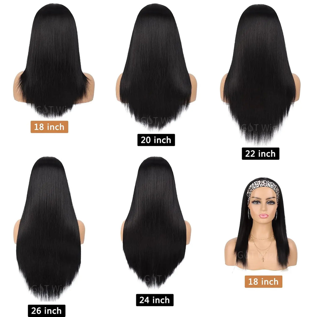 18-26 Inch Headband Wig for Women Black Straight Synthetic Glueless Heat Resistant Natutal Looking for Daily Party Use