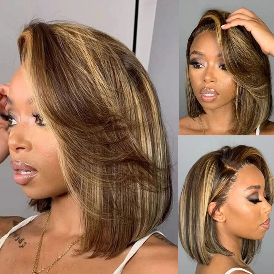 Highlight Wig Human Hair Bob Wig Straight Lace Front Wig Human Hair Brazilian Short Bob Human Hair Wigs On Sale Clearance