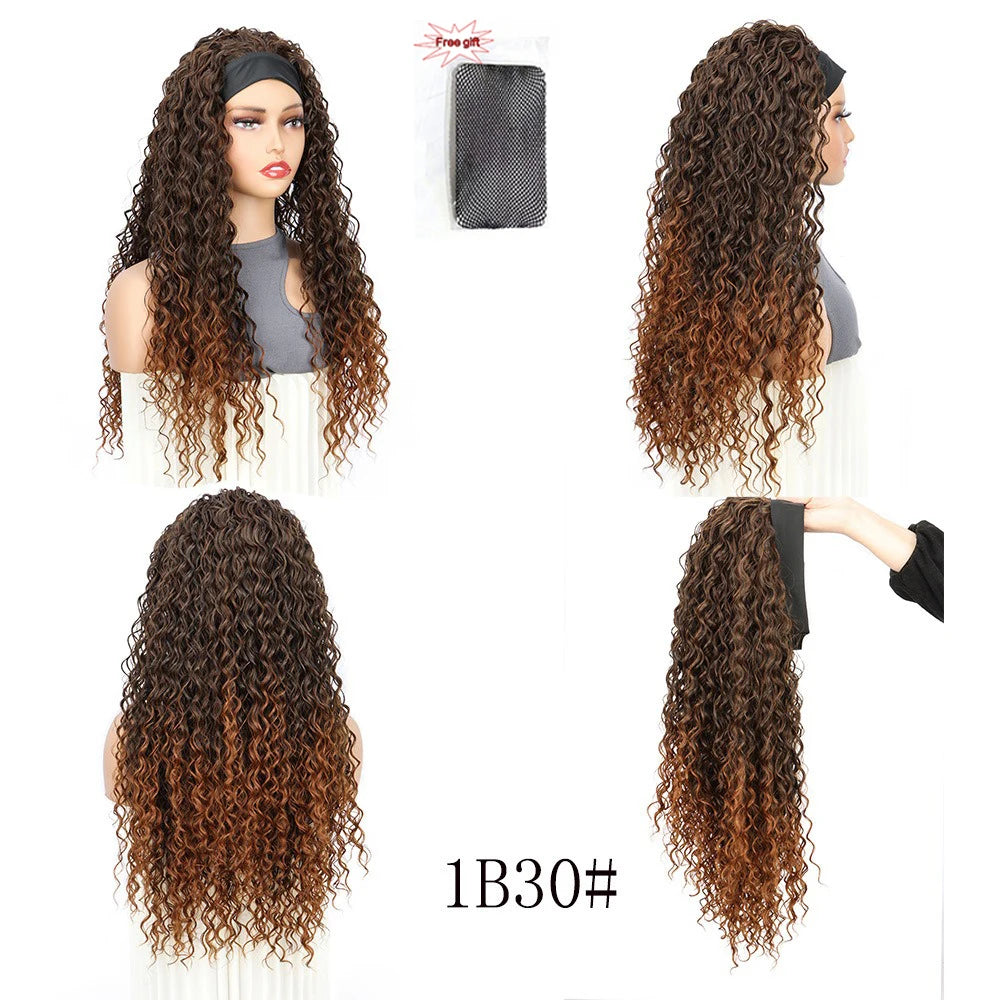 26Inch Synthetic Long Kinky Curly Headband Wigs for Black Women Heat Resistant Hair Band Wig for Daily Party Use