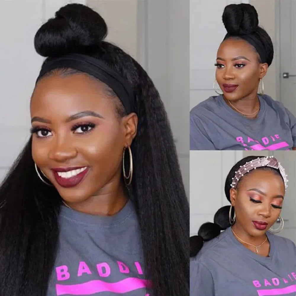 Headband Wigs Human Hair For Black Women Brazilian Remy Kinky Straight Human Hair Wig Ready To Wear And Go Beginner Friendly