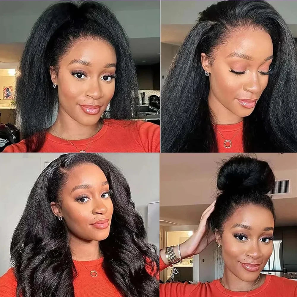 Kinky Straight 3 IN1 Half Wigs Human Hair Pull & Go Real Glueless Half Wigs Human Hair Curly 36 Inches Half Wigs Human Hair