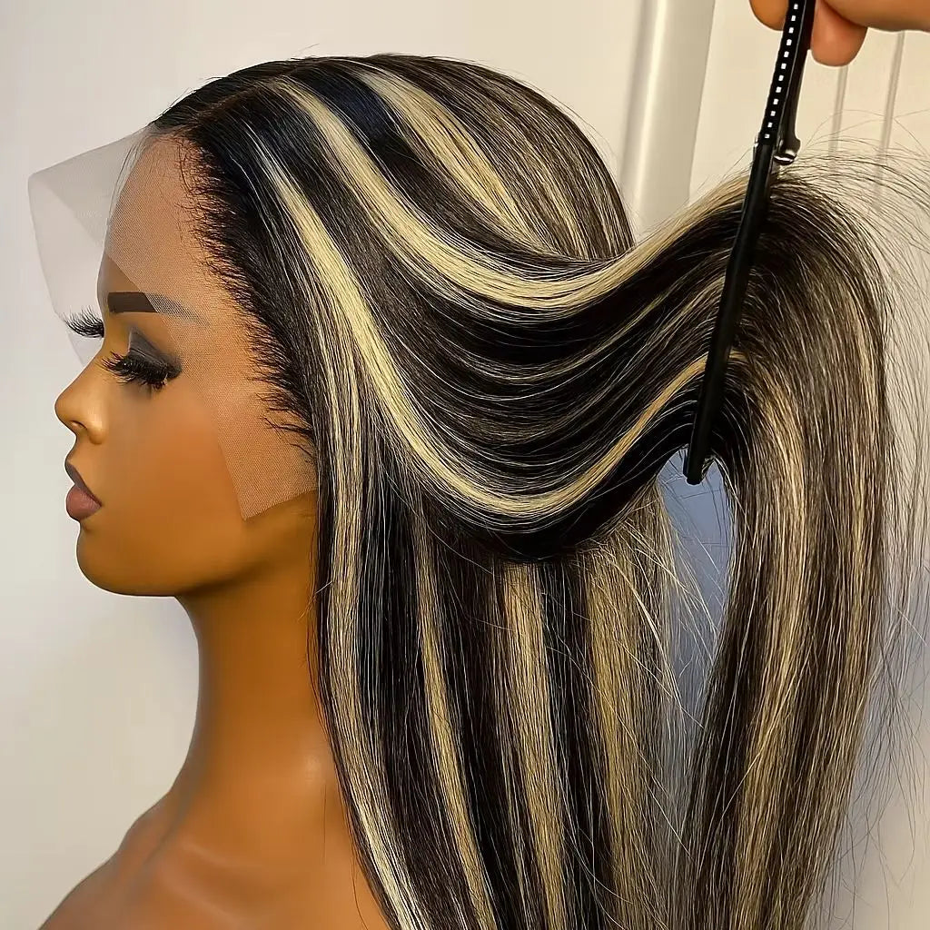 1B/27 Highlight Straight 13x4 Lace Frontal Wig Human Hair Brazilian Pre Plucked Ombre Blonde Colored Lace Front Wigs for Women