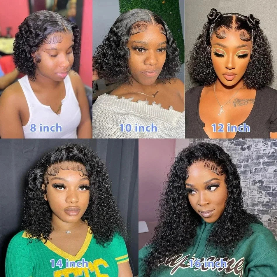 Curly Short Bob Wigs 13×4 Lace Frontal Human Hair Pre Plucked 100% Human Hair Deep Wave 4x4 Lace Front Closure Bob Wig For Women