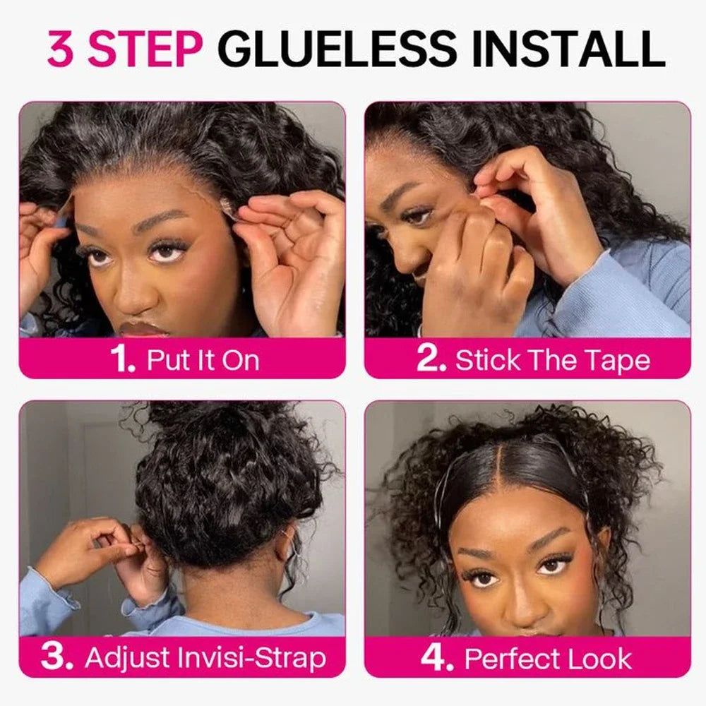 360 Full Invisi Strap Drawstring Sung HD Lace 30 Inch Human Hair Wigs 250% Density Water Kinky Curly Pre Plucked Glueless Black