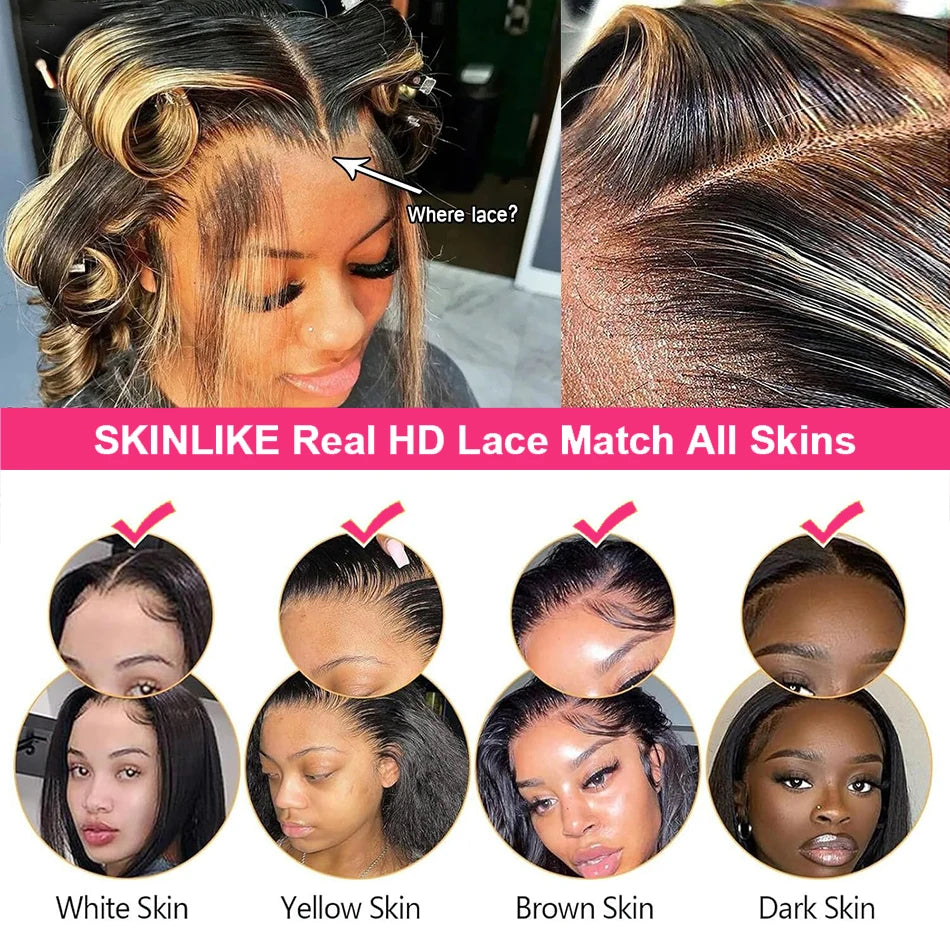 1B/27 Highlight Straight 13x4 Lace Frontal Wig Human Hair Brazilian Pre Plucked Ombre Blonde Colored Lace Front Wigs for Women