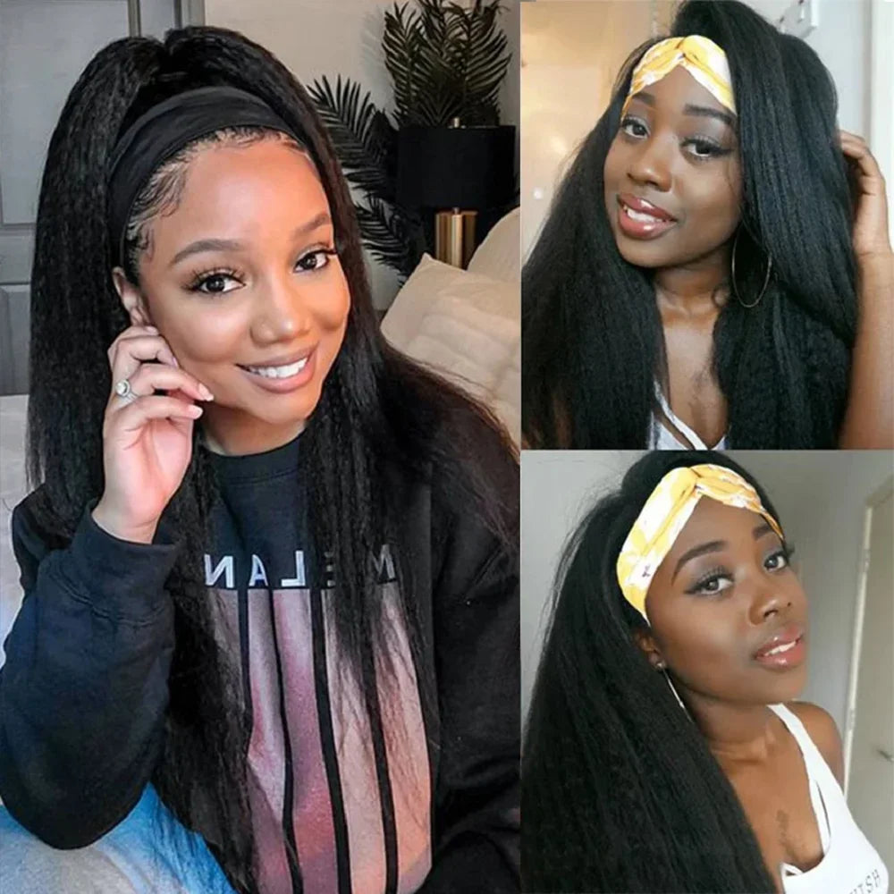Headband Wigs Human Hair For Black Women Brazilian Remy Kinky Straight Human Hair Wig Ready To Wear And Go Beginner Friendly