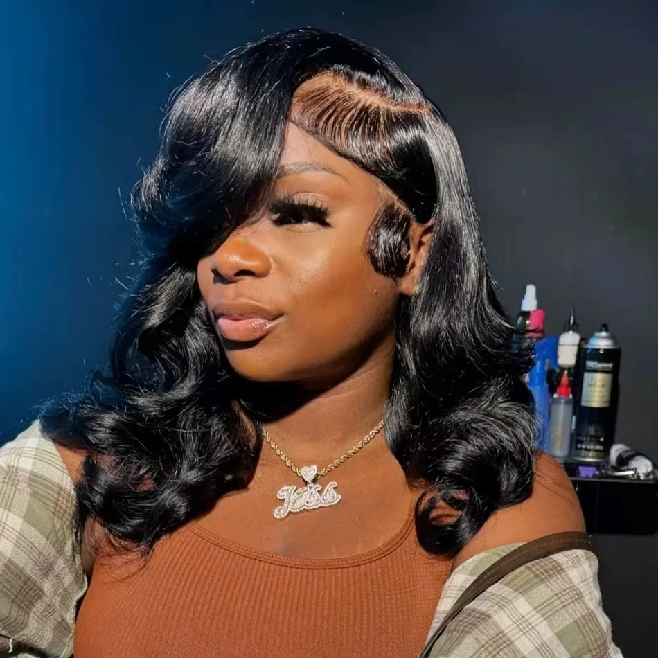 Umi 230% Glueless Human Hair Wavy 13x4 Transparent Lace Front Wigs For Women Body Wave Lace Frontal Wig Short Bob Wig Human Hair