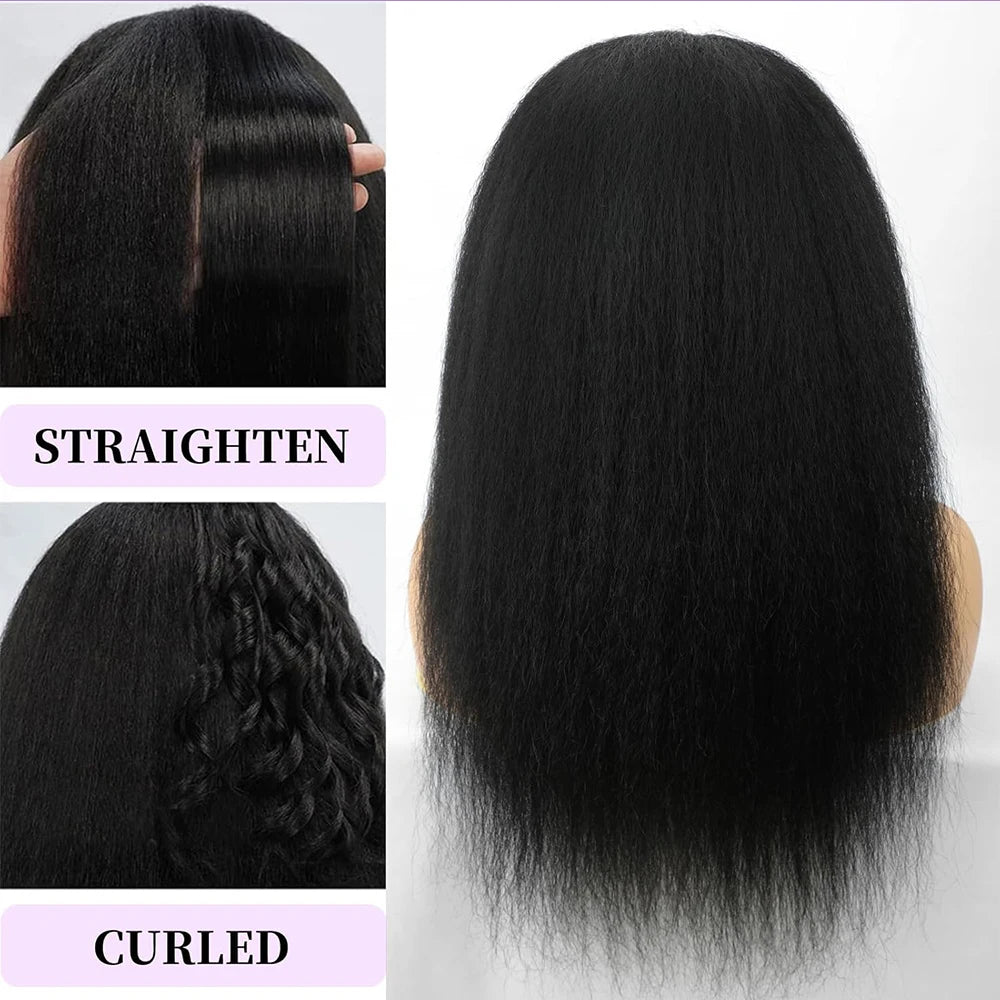 Kinky Straight Headband Wigs Human Hair Pull & Go 250 Density Half Wigs Human Hair Yaki Headband Glueless Wigs Human Hair Wig