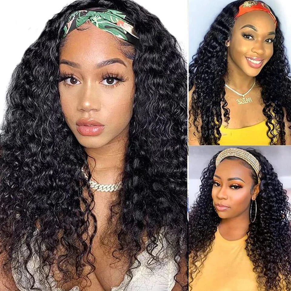 Kinky Curly Human Hair Headband Wig For Black Women 250% Density Glueless Brazilian Remy Jerry Curl Full Machine Made Hair