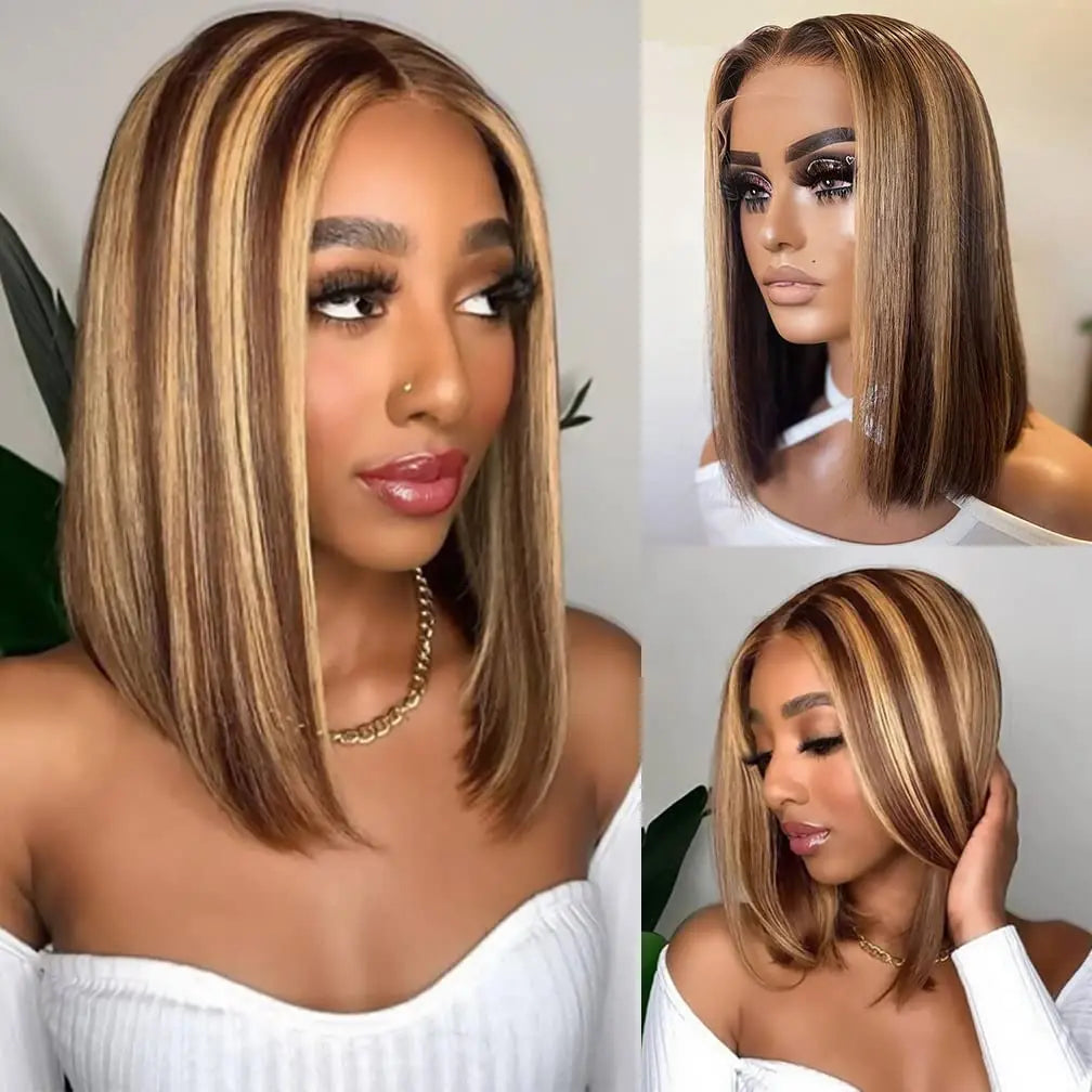 Highlight Wig Human Hair Bob Wig Straight Lace Front Wig Human Hair Brazilian Short Bob Human Hair Wigs On Sale Clearance