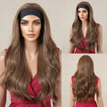 HENRY MARGU Women's Headband Wig Synthetic Hair Long Straight Brown Gloden Highlight Glueless Wigs for Black Women Machine Made