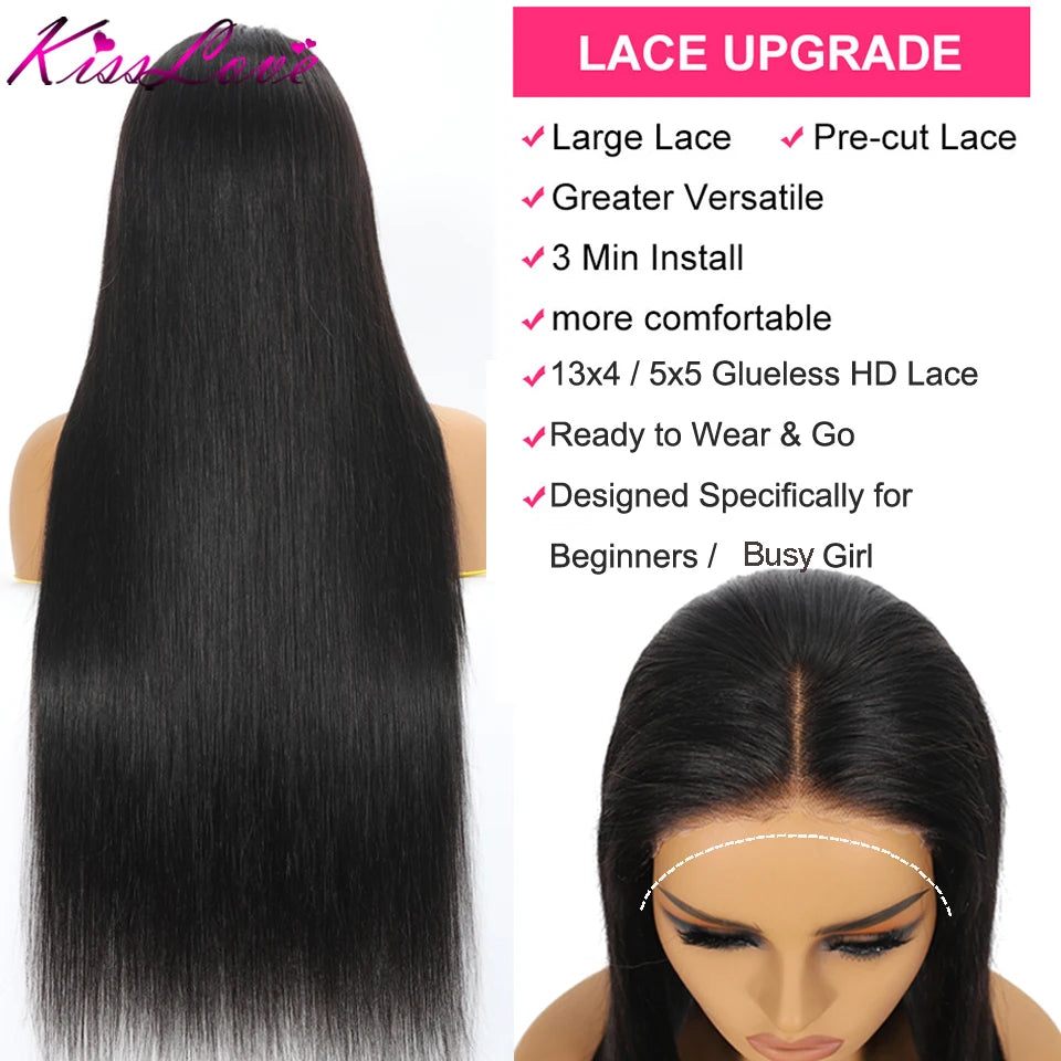 13x4 13x6 Full HD Lace Front Human Hair Wigs Straight 360 Transparent Lace Frontal Wigs Pre Plucked 5x5 Pre-Cut Lace Closure Wig