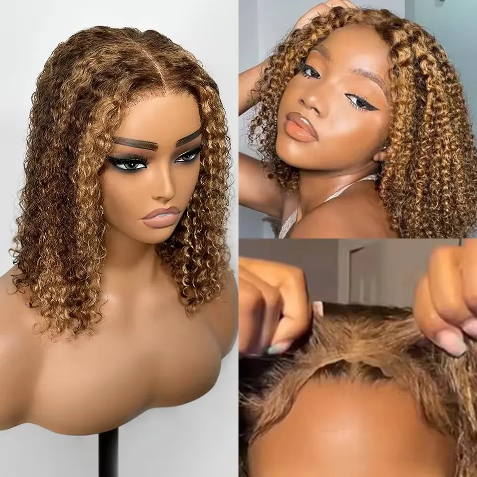 #4/27 Highlight Glueless Wig Human Hair Deep Wave BOB Wig Ready To Go 7x5 Glueless Wigs for Women curly Wigs Pre Plucked Wigs