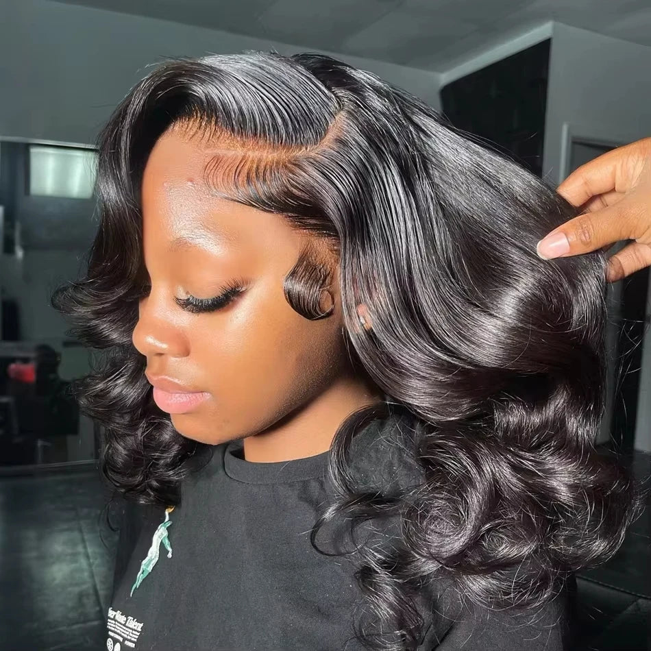 Umi 230% Glueless Human Hair Wavy 13x4 Transparent Lace Front Wigs For Women Body Wave Lace Frontal Wig Short Bob Wig Human Hair