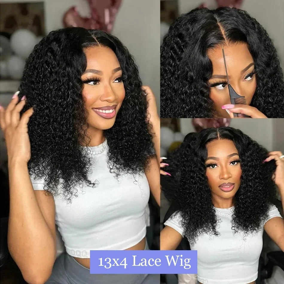 Curly Short Bob Wigs 13×4 Lace Frontal Human Hair Pre Plucked 100% Human Hair Deep Wave 4x4 Lace Front Closure Bob Wig For Women