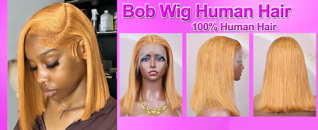 #30 Honey Blonde Human Hair Wig Straight Bob Wig 100% Human Hair Pre Plucked 200 Density Short Gold Wig 13x4 Hd Lace Front Wig