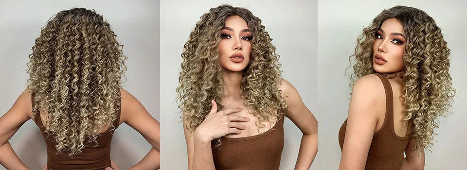 Curly Headband Synthetic Wigs Natural Black Long Women's Headband Wig Deep Water Wave Bohemian Hair For Black Women Fake Hair