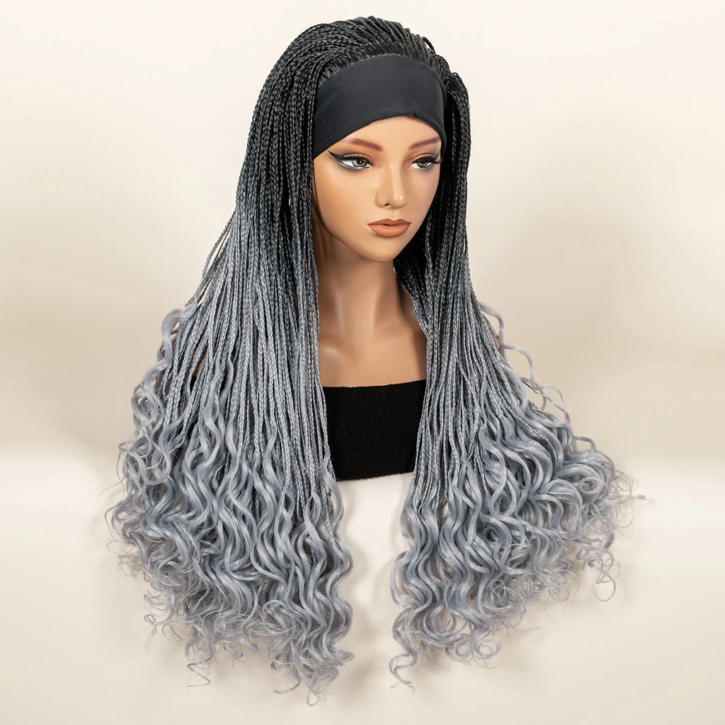 Headband  Braided Wig Synthetic Braid Wig with Hair Band for Women Machine Made Braided Wig 28 Inch Women Wigs