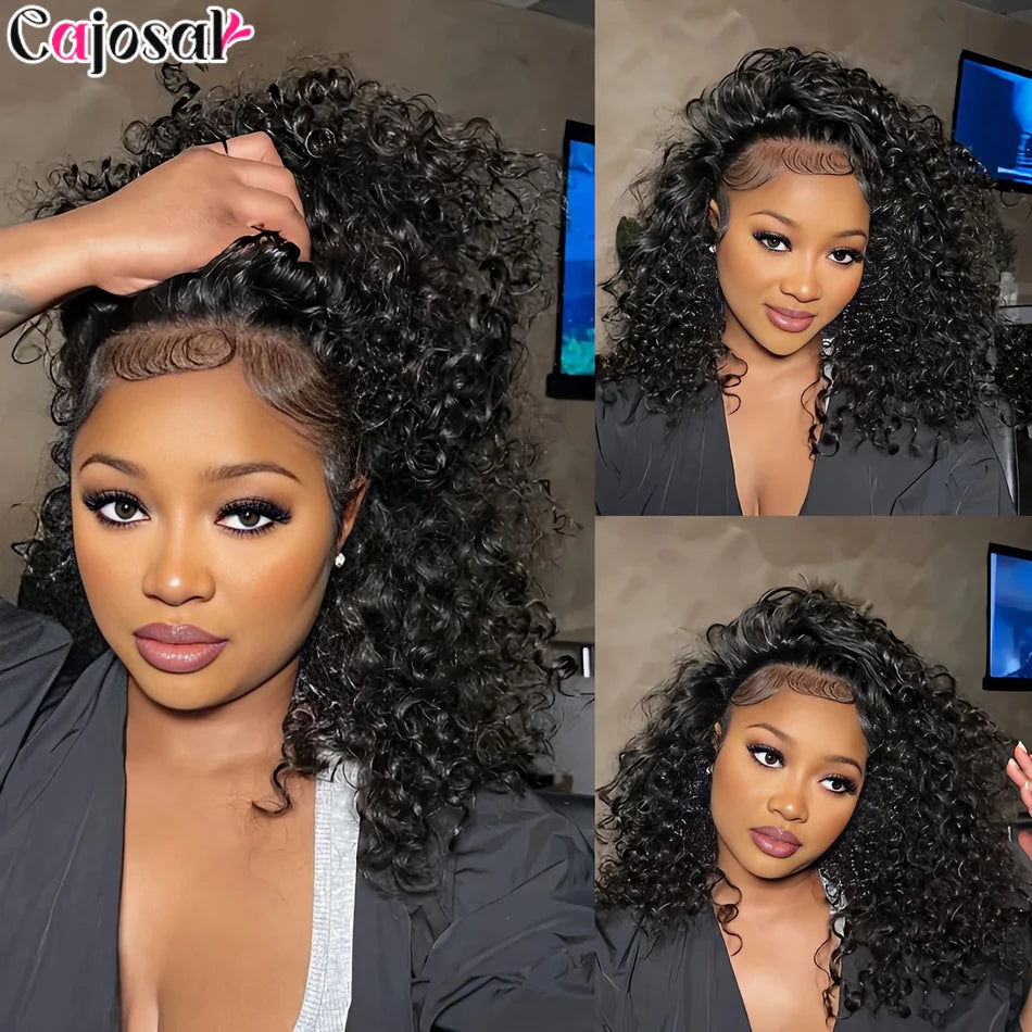 360 Full Invisi Strap Drawstring Sung HD Lace 30 Inch Human Hair Wigs 250% Density Water Kinky Curly Pre Plucked Glueless Black