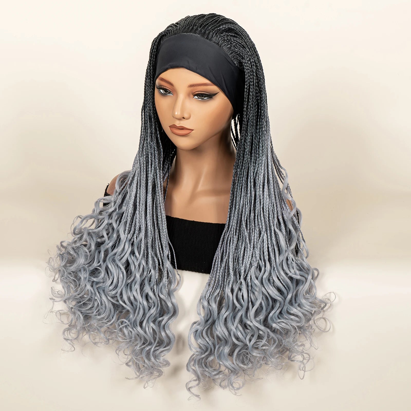Headband  Braided Wig Synthetic Braid Wig with Hair Band for Women Machine Made Braided Wig 28 Inch Women Wigs