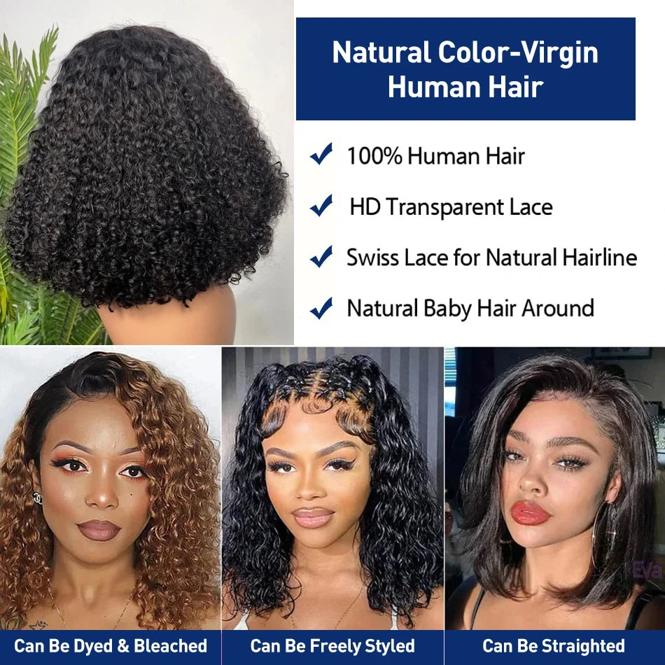 13x4 Short Bob Wigs Virgin Human Hair Jerry Curly Short Bob Wigs 250% Density Loose Deep Wave 4x4 Lace Frontal Wigs For Women