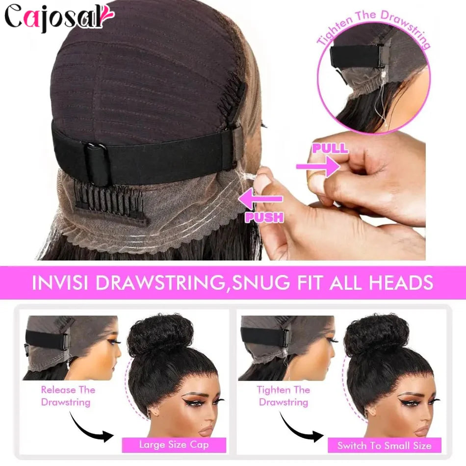 360 Full Invisi Strap Drawstring Sung HD Lace 30 Inch Human Hair Wigs 250% Density Water Kinky Curly Pre Plucked Glueless Black