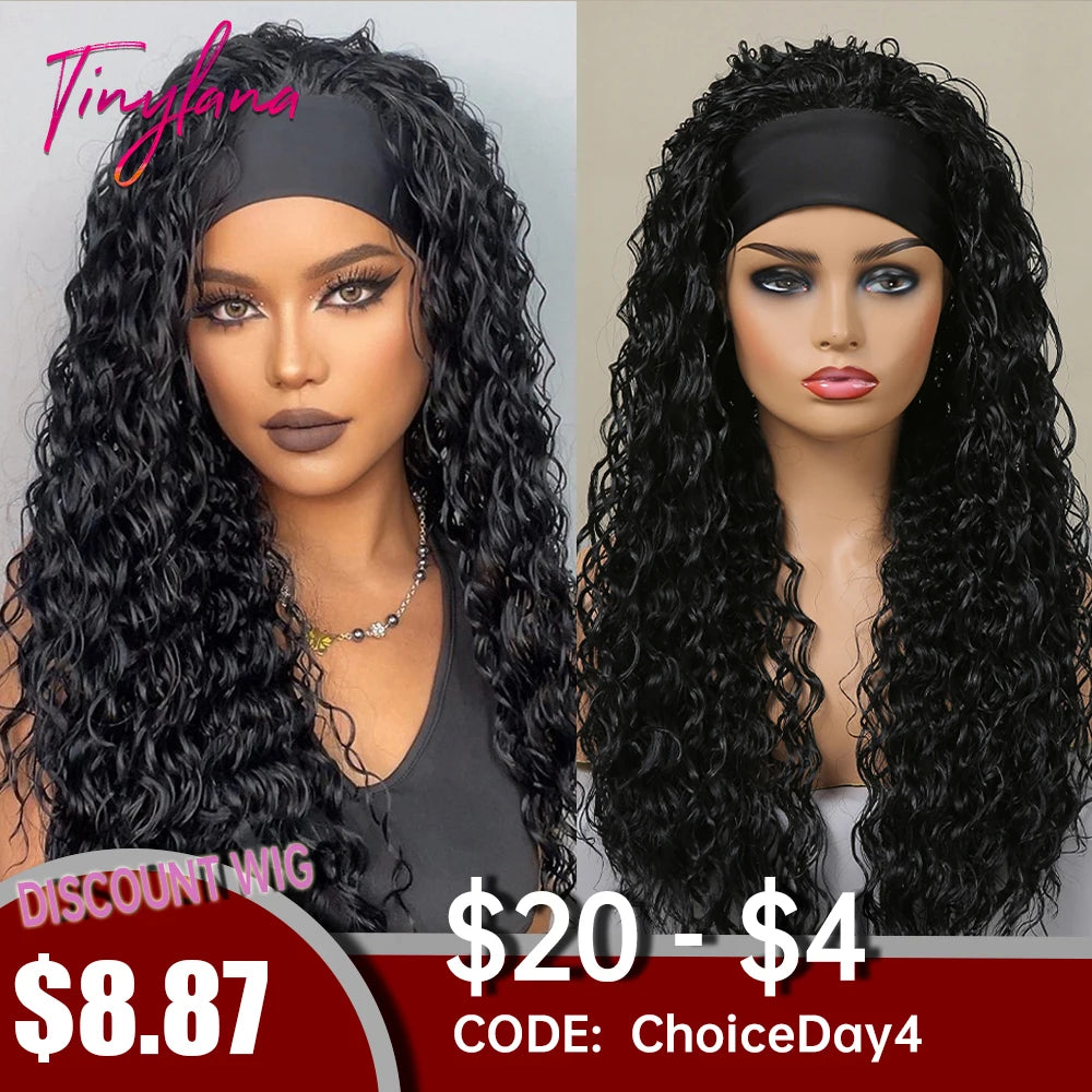 Curly Headband Synthetic Wigs Natural Black Long Women's Headband Wig Deep Water Wave Bohemian Hair For Black Women Fake Hair