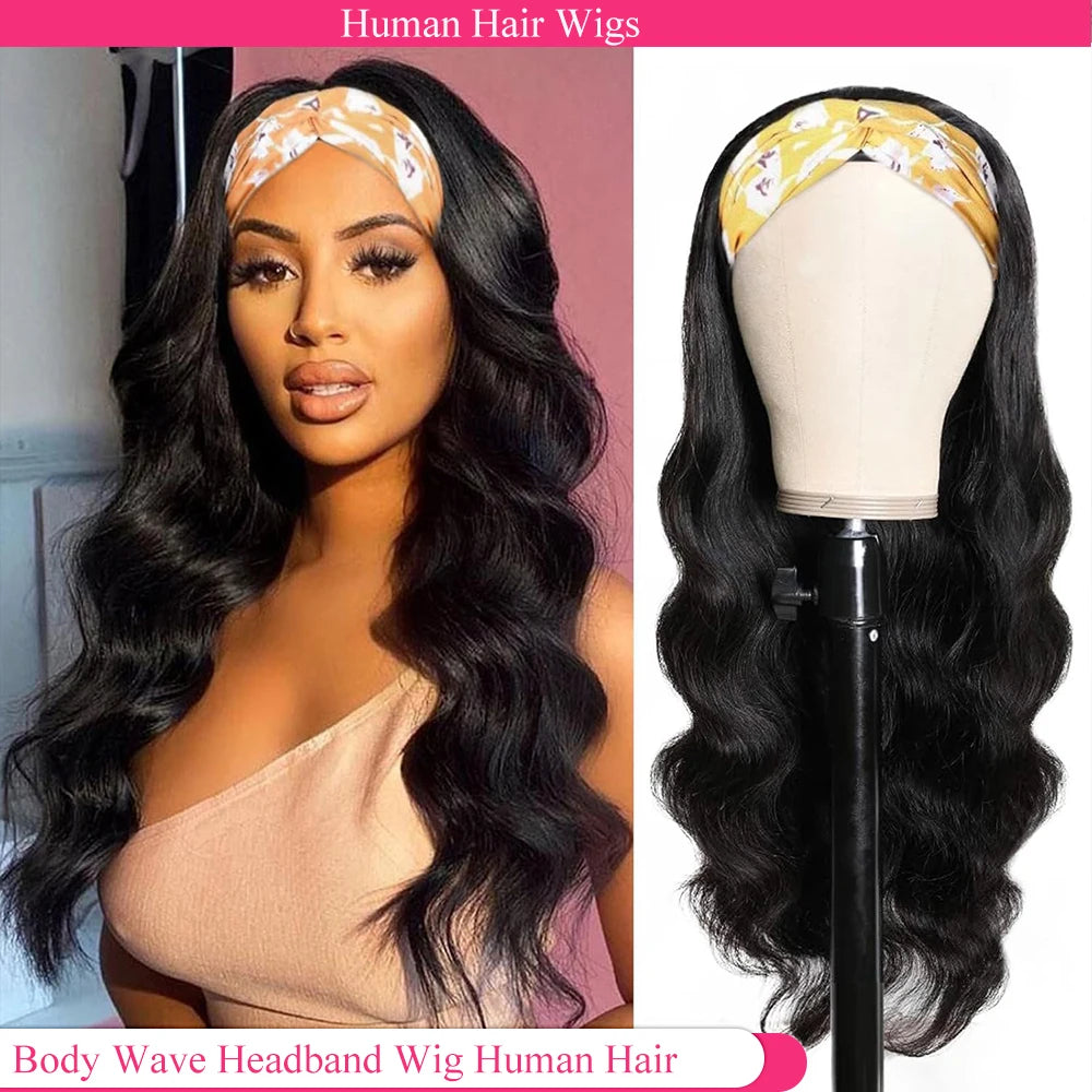 Body Wave Headband Wigs Human Hair Pull & Go 250 Density Half Wigs Human Hair Body Wave Headband Glueless Wigs Human Hair Wig