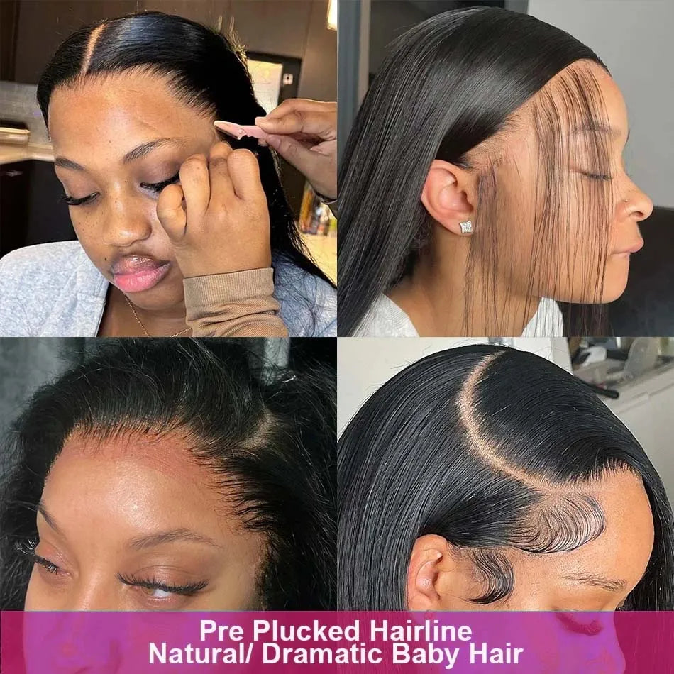 Black Straight Human Hair Wigs 13X6 Hd Lace Frontal Wig 30 40 Inch 13X4 Brazilian Pre Plucked Front Wig For Women 250 Density