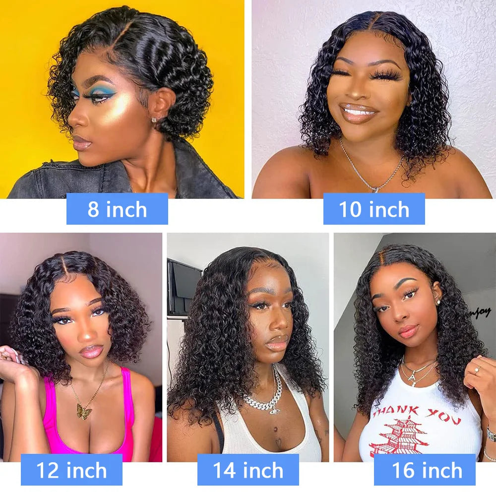 13X4 Water Wave Lace Front Wig Short Curly Bob Wig Pre Plucked 250% Density Deep Wave 100% Virgin Human Hair for Women 10 Inch
