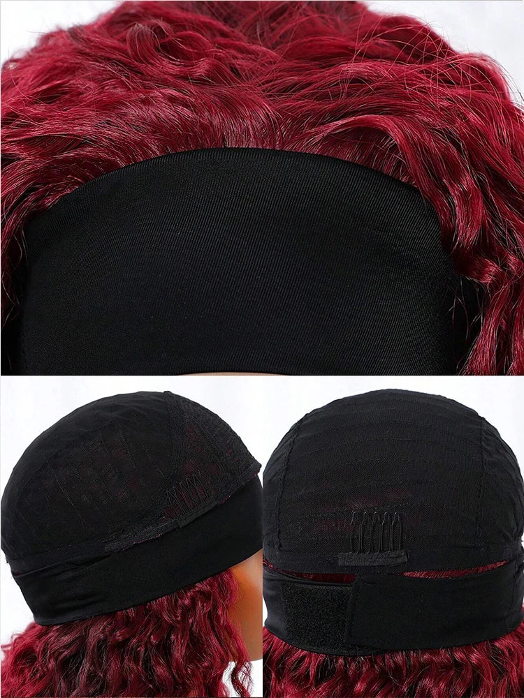 Headband Wig Human Hair 99J 30 Inch 200% Density Burgundy Deep Wave Headband Wig 100% Human Hair Wigs Curly Glueless Wig
