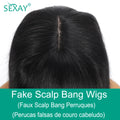 Sexay Scalp Bang Human Hair Wig Raw Indian Straight Human Hair Fringe Wigs Fake Scalp 8-24 Inch 200 Density Human Wigs For Women