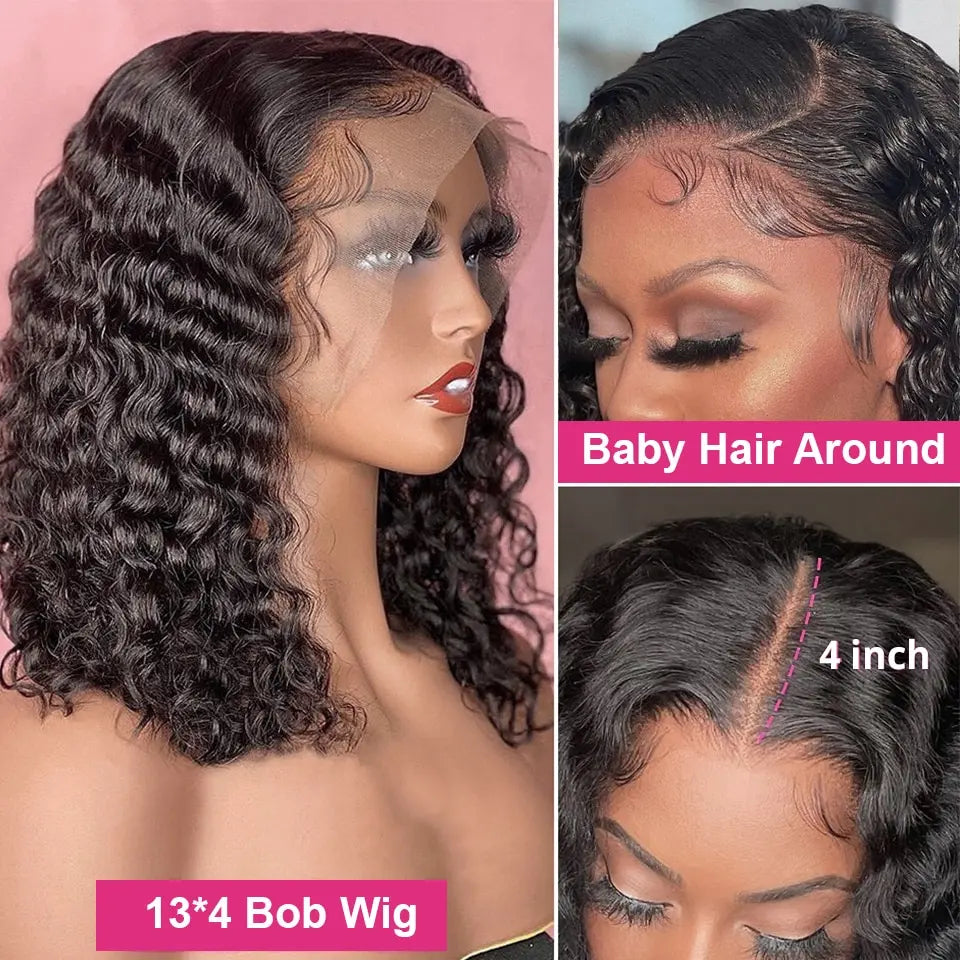 Glueless wigs Wear & Go Short Curly Bob Lace Front Human Hair Wigs PrePluck With Baby Hair Deep Wave Frontal Wig For Women