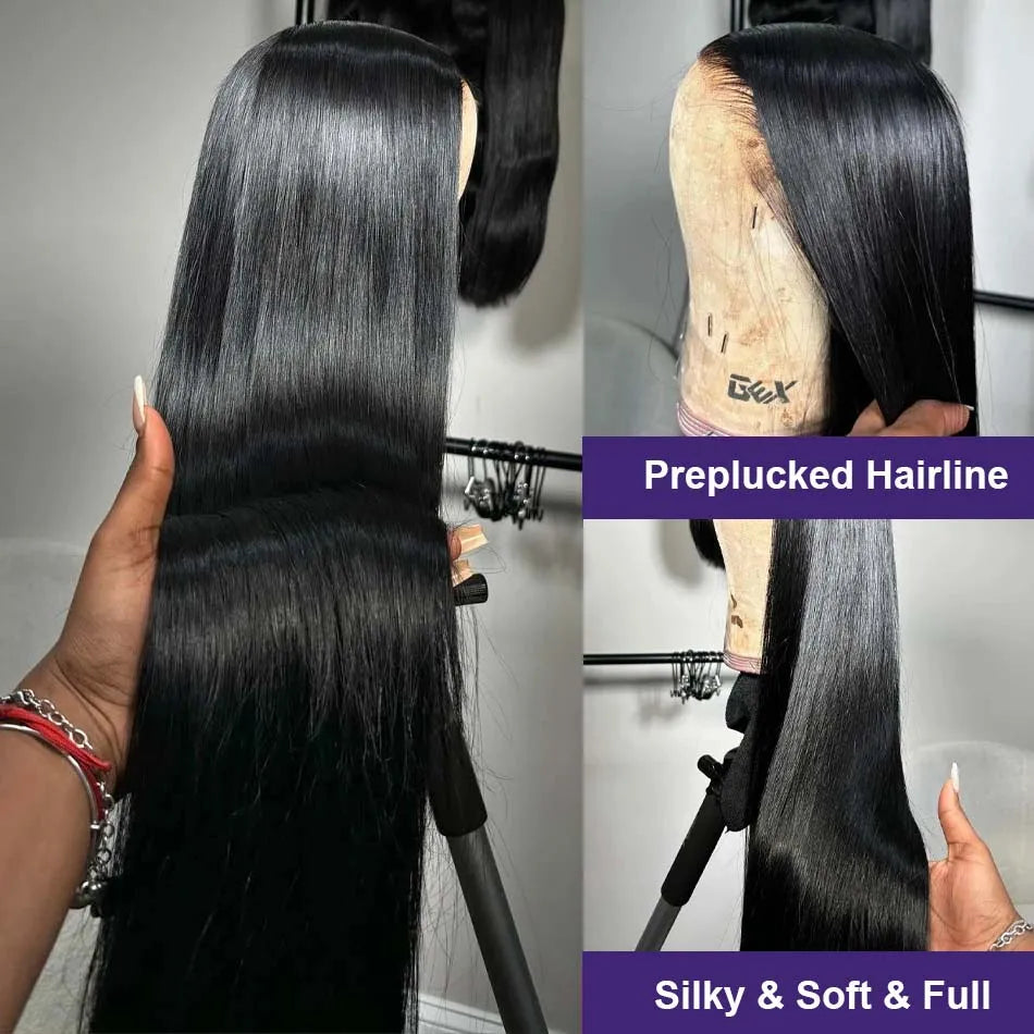 Black Straight Human Hair Wigs 13X6 Hd Lace Frontal Wig 30 40 Inch 13X4 Brazilian Pre Plucked Front Wig For Women 250 Density