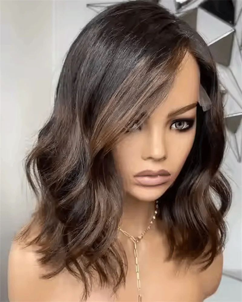 Wig Short Curly Darkest brown Blonde Streaks Synthetic Fibres Heat Resistant Lace Natural Hair Daily Use Cosplay