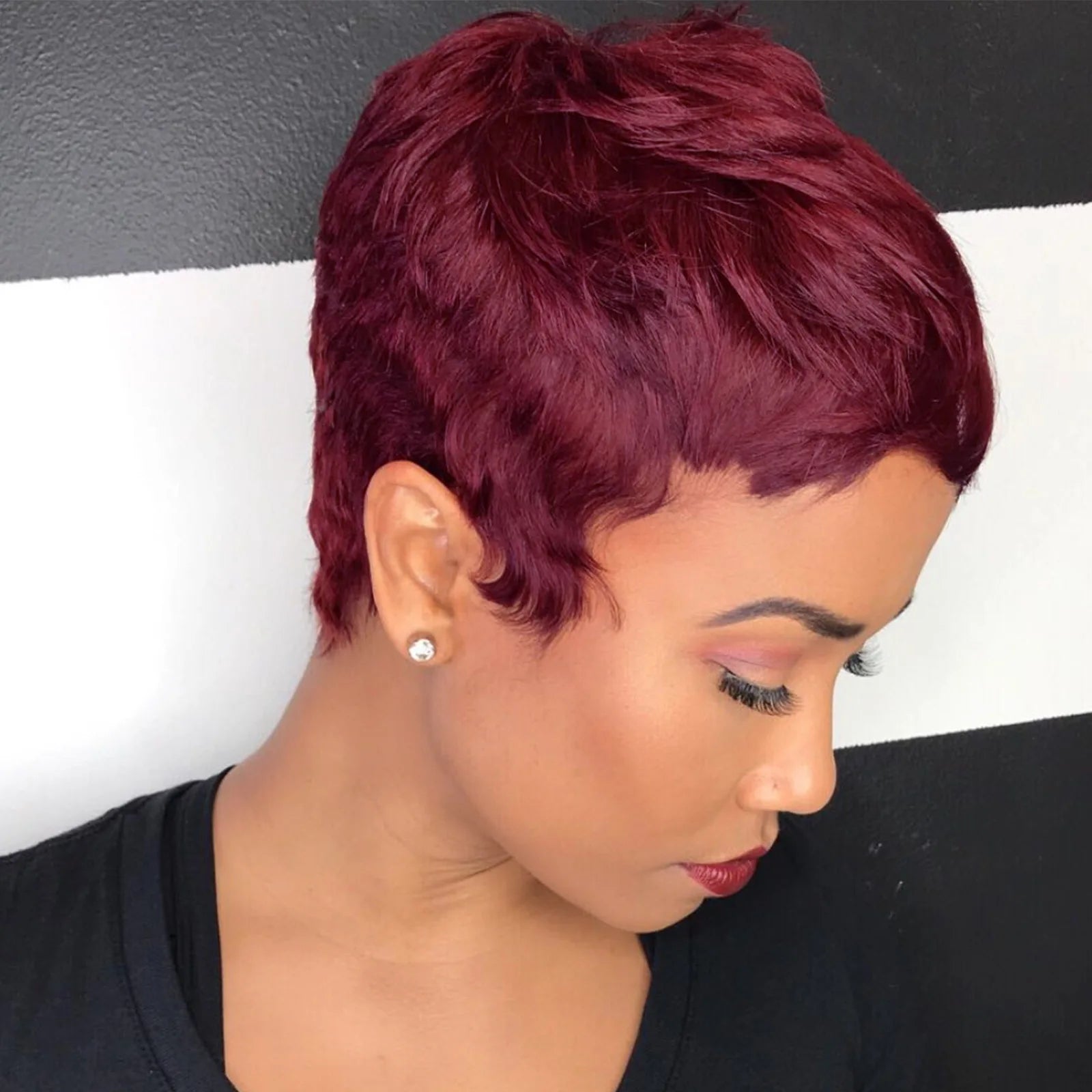 Wear and Go Wig Pixie Cut Human Hair Wigs for Black Women None Lace Front Wig Short Layered Wigs with Bangs for Daily Wear
