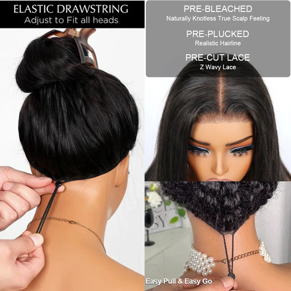 Beliself Glueless Human Hair Wig Straight 13x6 HD Lace Frontal Wig Pull Go Glueless Wig Human Hair with Elastic Drawstring