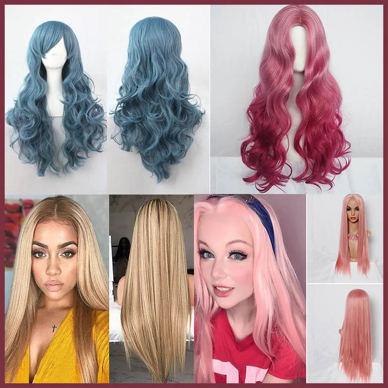 Wig CoverFemale Hair Gold Pink synthetic Wigs Women Brazilian Remy Hair Cheap Popular Hairstyles For Straight And Curly Hair