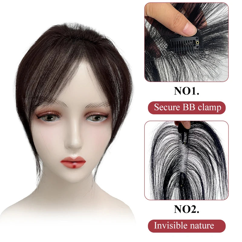 100% Human Hair Natural Forehead Fringes Hair 3D French Bangs Wig for Women Hair Pieces Head Curtain Piece Eight Shaped Bangs