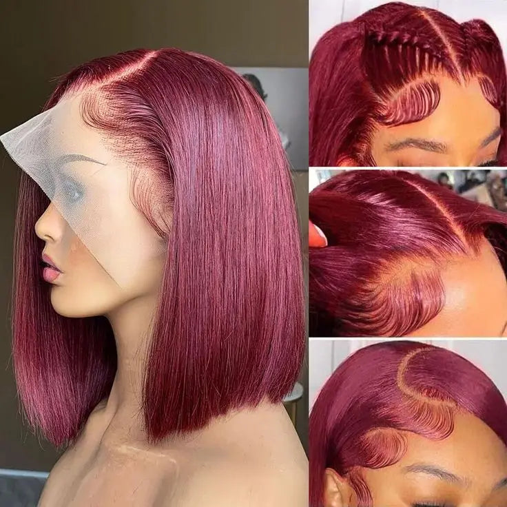Human Hair Straight Bob Wigs 100% Human Hair 99J Burgundy Color Glueless Bob Wig Bob Wig Brazilian Straight Lace Front Human
