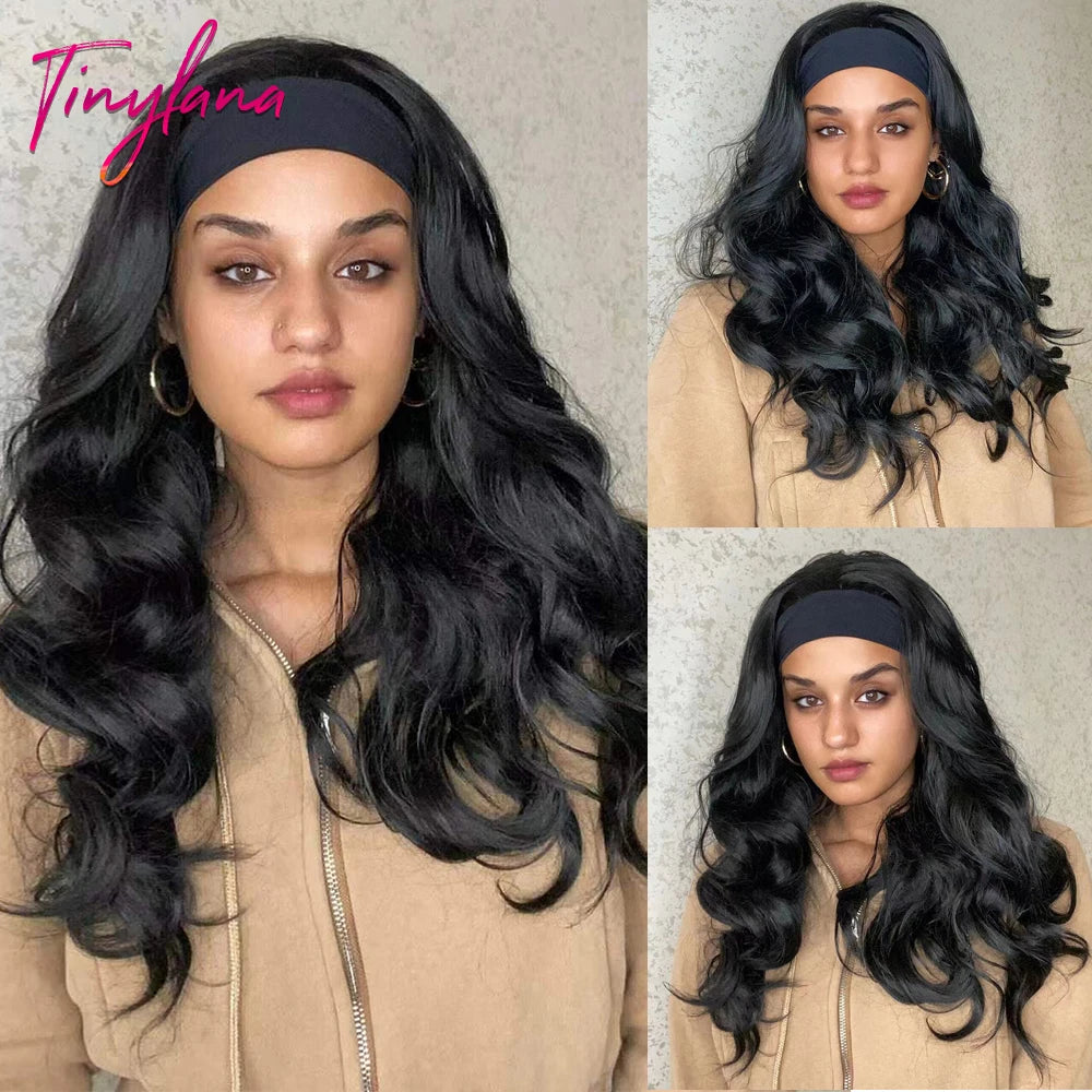 Curly Headband Synthetic Wigs Natural Black Long Women's Headband Wig Deep Water Wave Bohemian Hair For Black Women Fake Hair