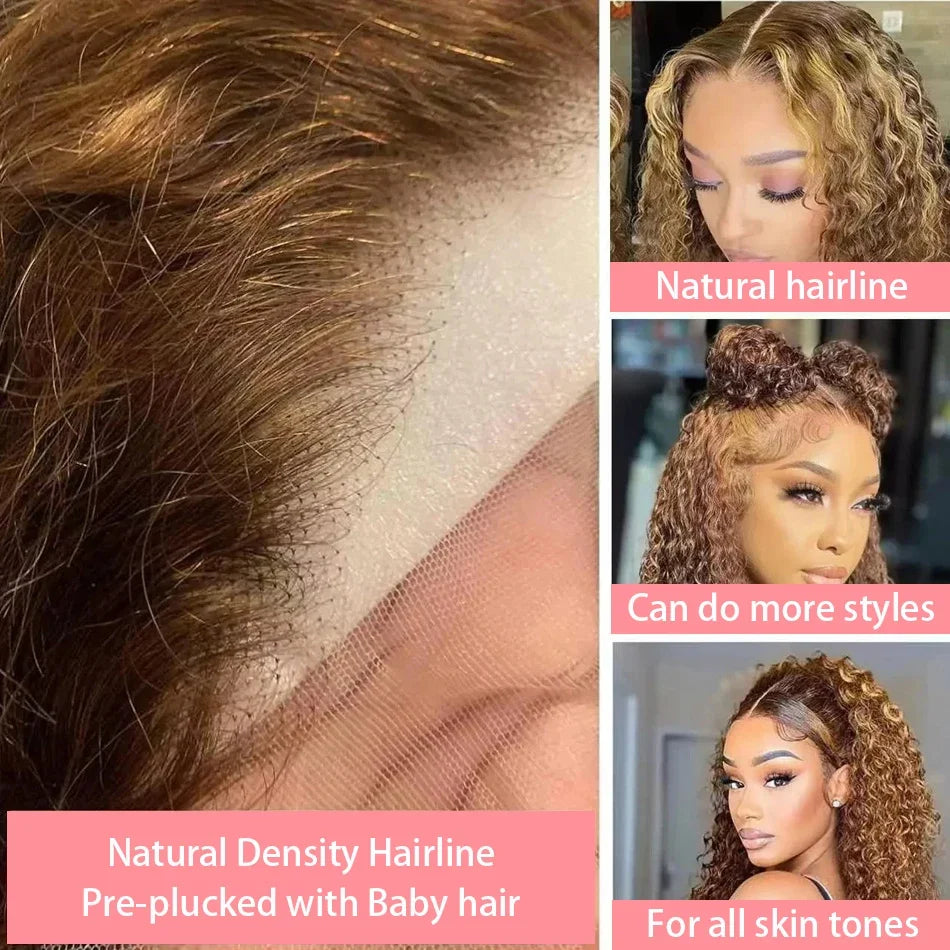 Highlight Curly Bob 13x4 Lace Frontal Wig Brazilian Ombre Brown Deep Water Wave Short Bob Lace Front Human Hair Wigs For Women
