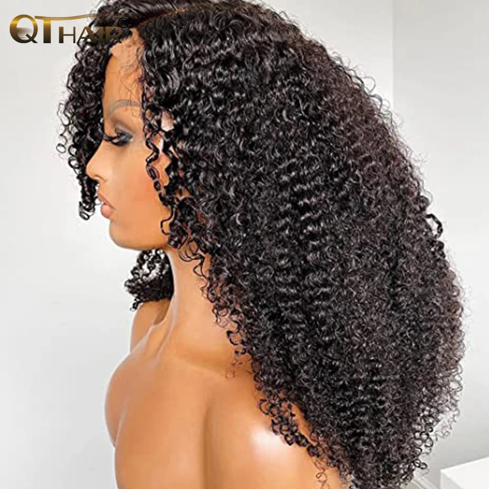 QT Brazilian 13x4 Kinky Curly Lace Front Wigs Transparent Lace Frontal Curly Wigs For Black Women Pre Plucked With Baby Hair