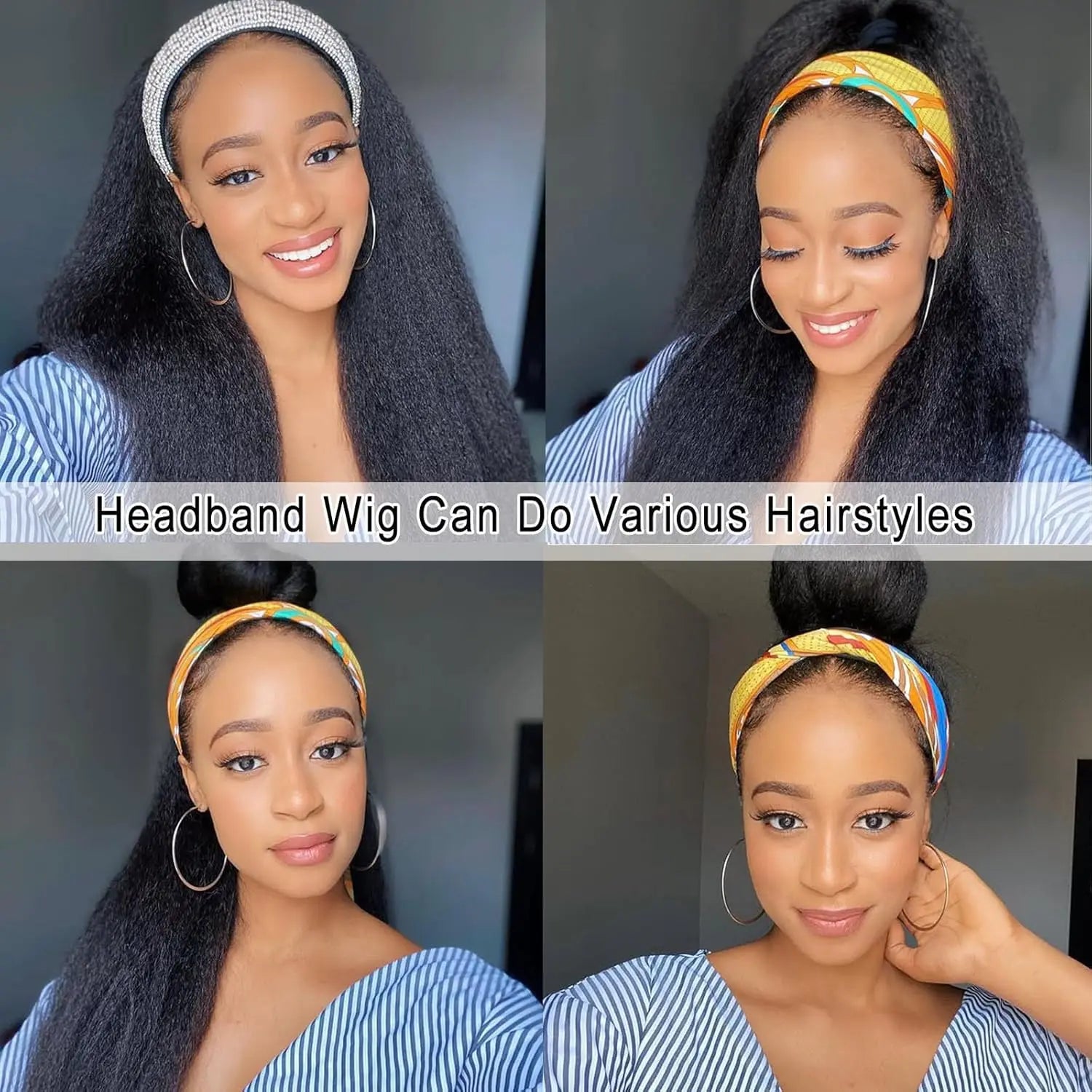 Headband Wigs Human Hair For Black Women Brazilian Remy Kinky Straight Human Hair Wig Ready To Wear And Go Beginner Friendly