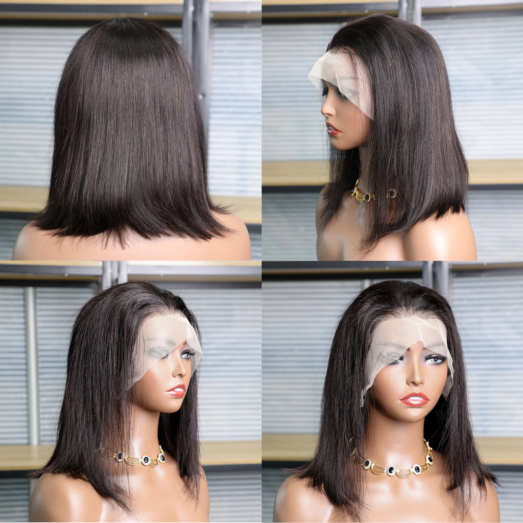 BOB Lace Front Wig Human Hair Straight 180% Full Density 13x4 HD Transparent Lace Frontal Wigs bob hair lace front wig For Women