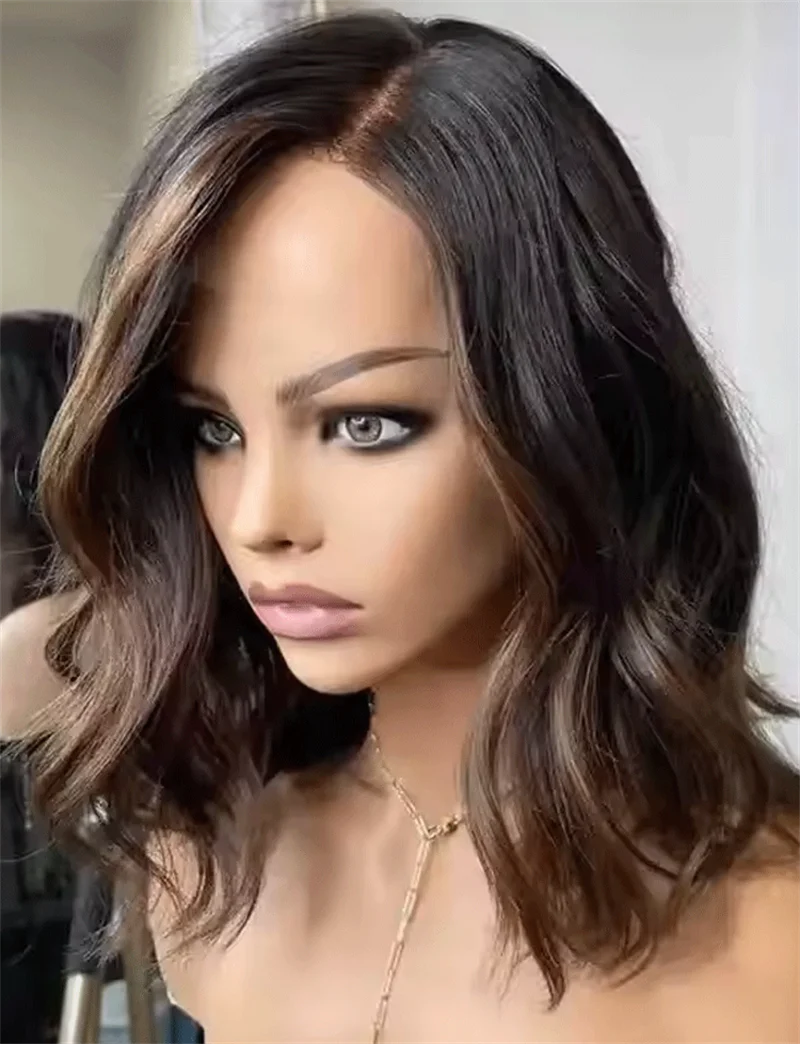 Wig Short Curly Darkest brown Blonde Streaks Synthetic Fibres Heat Resistant Lace Natural Hair Daily Use Cosplay