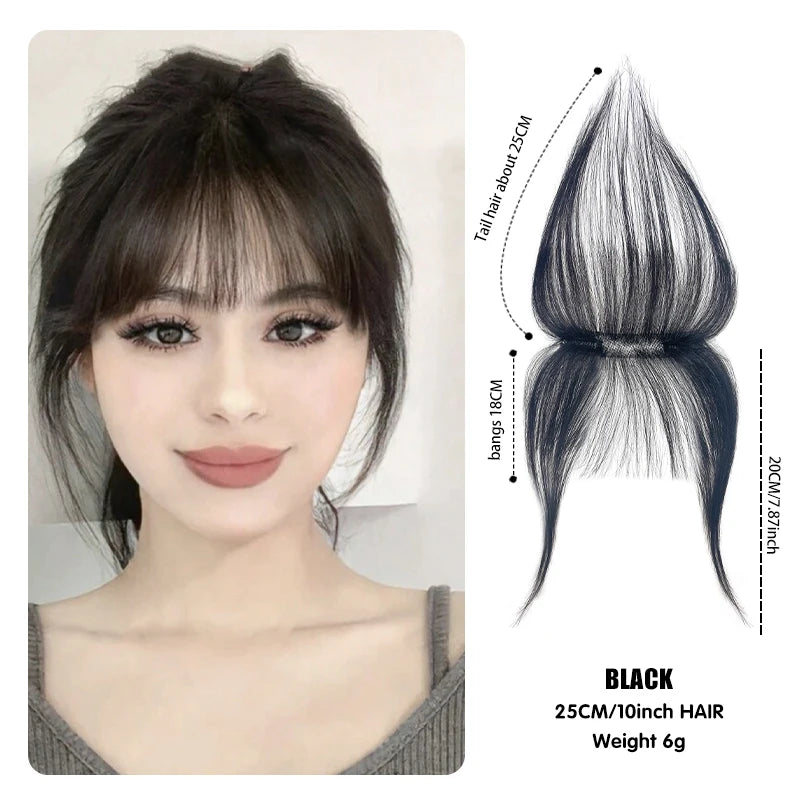 100% Human Hair Natural Forehead Fringes Hair 3D French Bangs Wig for Women Hair Pieces Head Curtain Piece Eight Shaped Bangs