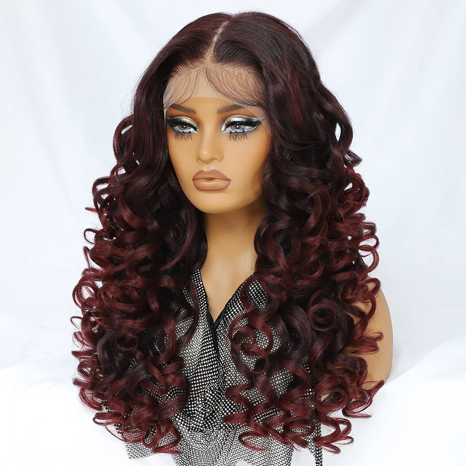 Latisha HD Synthetic Lace Front Wigs Curly Pre Plucked Lace Frontal Wig with Bangs for Women Highlight with Babyhair 24Inch