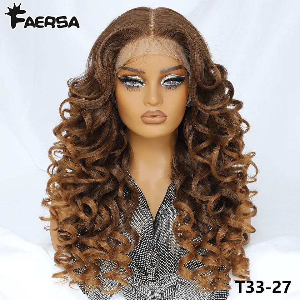 Latisha Synthetic HD Lace Front Wigs Curly Pre Plucked Lace Frontal Wig with Bangs for Women Highlight 13X6 13X5X1 with Babyhair